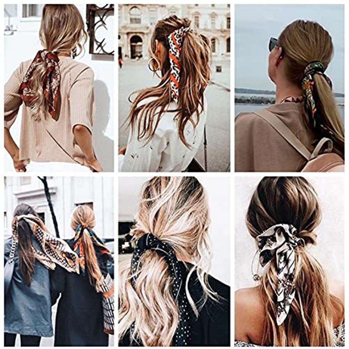 4-piece suit 35'' Printed Square Head Scarf Neck Scarves for Women Silk Like Hair Kerchief Bandanas Neck Scarf Shawls Sleeping Head Wraps Hair Band Headscarf Female Hair Accessories