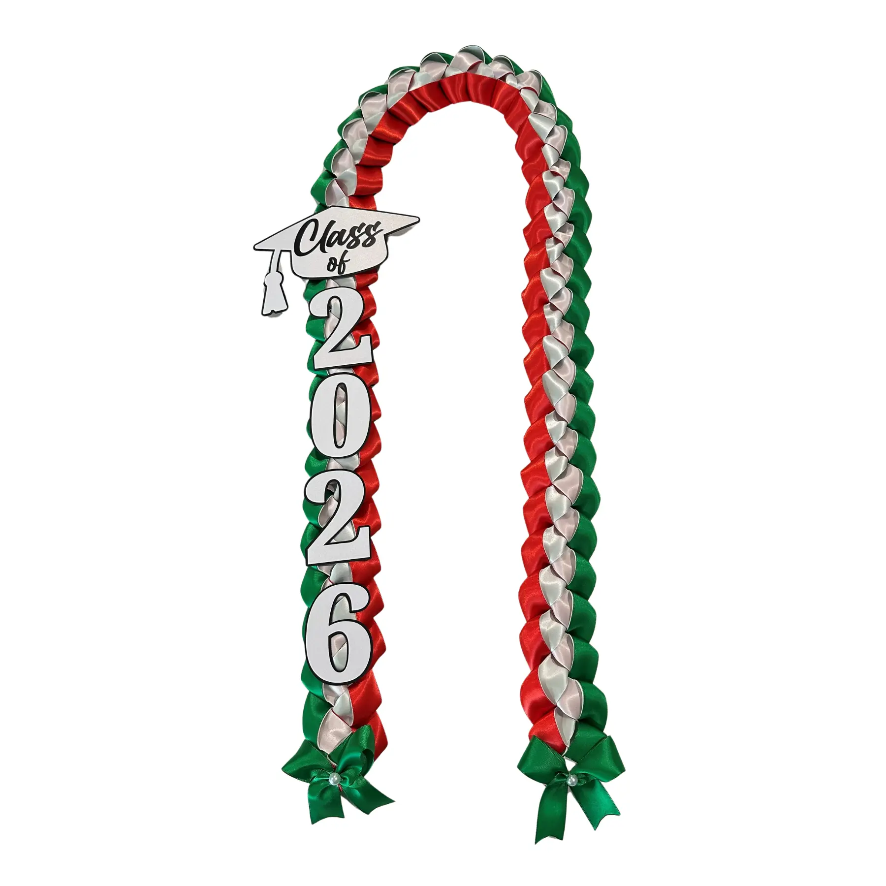 Graduation Lei Class of 2026 Girly 26 Inches Mexico Flag Colors Option 1 with Cap and Numbers Option 2 with Student Name Handmade