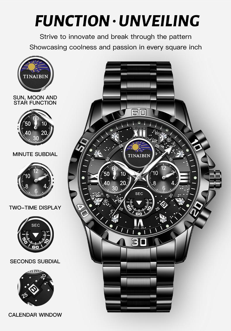 TINAlBIN Men's Luxury Watch Men's Quartz Watch with Date Display, Men's Round Dial Steel Strap Waterproof Luminous Dial, Watch Suitable for Party and Casual Wear, Gift Set with Box TINAlBIN Men's Luxury Watch Men's Quartz Watch with Date Display, Men's Round Dial Steel Strap Waterproof Luminous Dial, Watch Suitable for Party and Casual Wear, Gift Set with Box