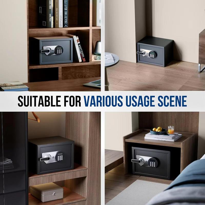 BlackSmith Home Safe 1.0 Cub Biometric Safe Box Fingerprint Recognition Security Safe with Keys Keypad Lock Box Secure Jewerly Valuables Wall Mount Cabinet Safe with LCD Display Dual Alarm System