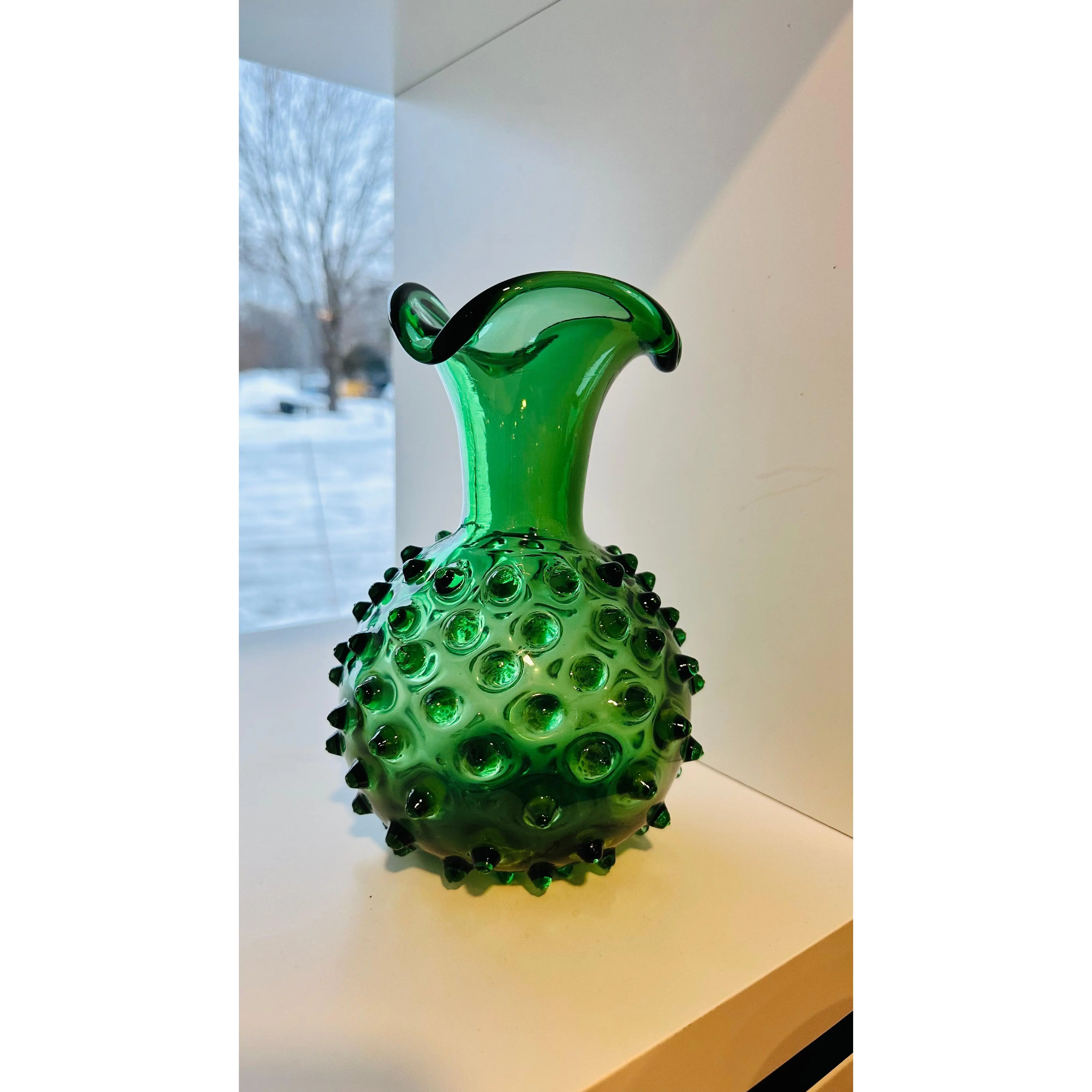 MCM Green Glass Hobnail Vase