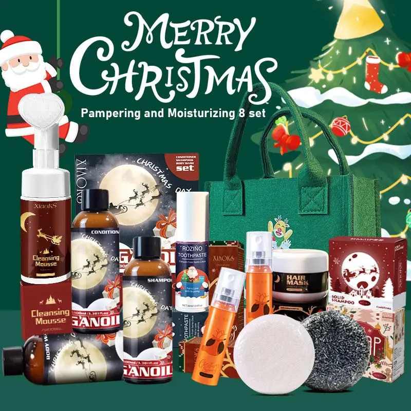 ROZINO Christmas Gift Set for Women - Pampering and Moisturizing 8 Piece Set Includes Bubble Bath Body Wash Hair & Lip Care Products Perfect for Mom Wife or Yourself Soothing Skin Repair Hydrating Moisturize Mask Cleansing, Moisturizer, Soap, Luxury