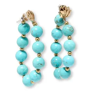 GemHues Lotus Bronze Gemstone Bead Hoop Drop Earrings