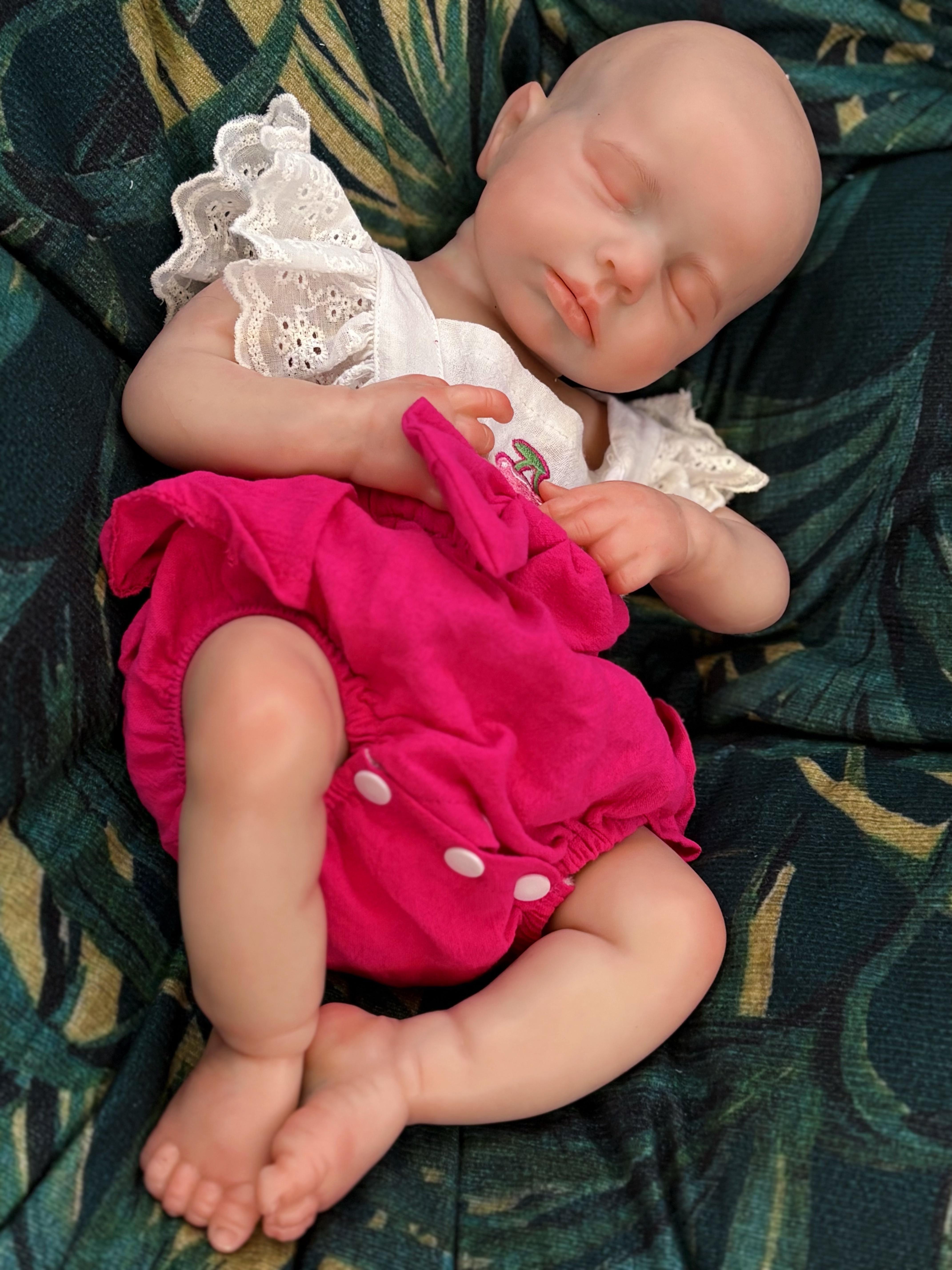 Reborn Doll 18 Inches 45 cm Soft Silicone Lifelike Feel Closed Eye Sleeping Design Newborn Girl Doll with Birth Certificate and Clothing Perfect Gift Rebornbabydoll