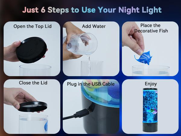 LED Aquarium Bubble Fish Tank Table Lamp, Birthday Christmas Gifts for Adults Kids Teens, Relaxing 6 Color Remote Fake Fish Sensory Night Light for Kids' Room Bedroom Home Decor, Stress Relief