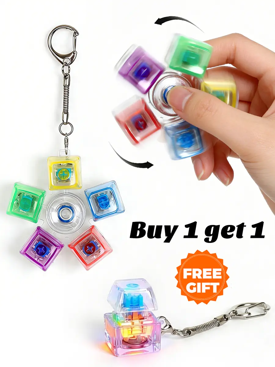 Glowing Keyboard Fidget Keychain, Plastic Novelty Shape Sensory Toy with Spinner & Clicker for Stress Relief for Adults & Teens, Smooth, Casual Wear, Everyday Carry, Oddly Satisfying