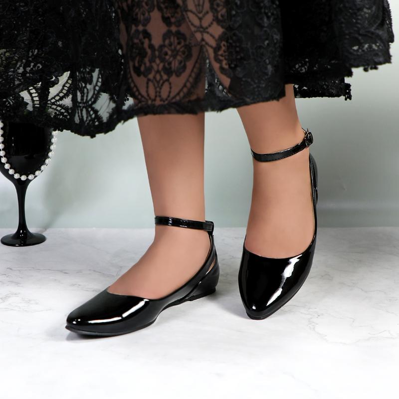 Women's Comfortable Ballet Flats Pointed Toe Patent Leather Ankle Strap with Buckle Elegant Lightweight Breathable Girl Casual Dress Flat Shoes Footwear For Work Office Daily Wear