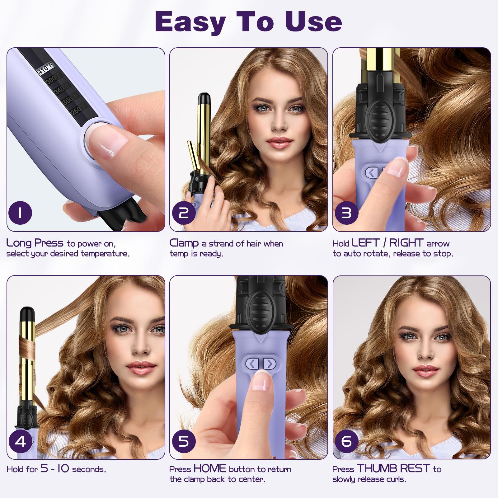 ZAVAREA Automatic Rotating Curling Iron Long Barrel 1.25" x 5.4" Titanium 5 Adjustable Temps 1H Auto Off Dual Voltage Multifunctional Hair Crimper, TikTokShopBlackFriday TikTokShopCyberMonday