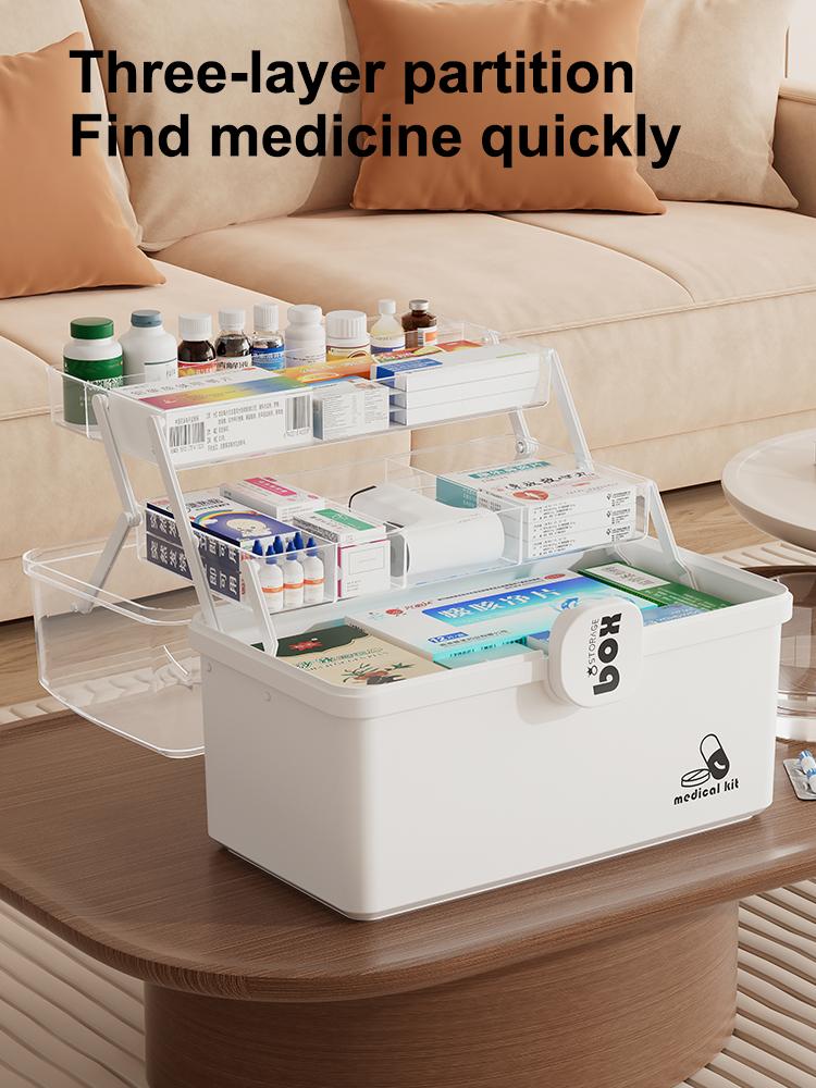 UFORU Three-Tier Medicine Organizer,Portable Medicine Cabinet with Sliding Rail, Integrated Medication Storage Box, Sliding Drug Cabinet, Household First Aid Medicine Box, Large Capacity,Healthcare,Kit