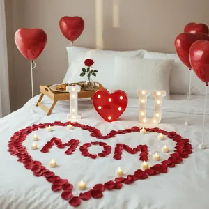 Mother’s Day “️I️ Love U, Mom” Décor Set I ️ U Light-Up Letters | 24 Flameless Candles | 1000 Red Fake Rose Petals | 30 Red Balloons Perfect for Surprising Mom on Mother’s Day – Breakfast in Bed, Living Room Reveal, or Family Photo Backdrop