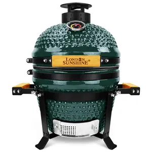 Upgraded 13 inch Ceramic Kamado Grill with Waterproof Air Vent Cap | Portable Tabletop Charcoal BBQ Grill Smoker for Outdoor Cooking, Patio, Camping  Green