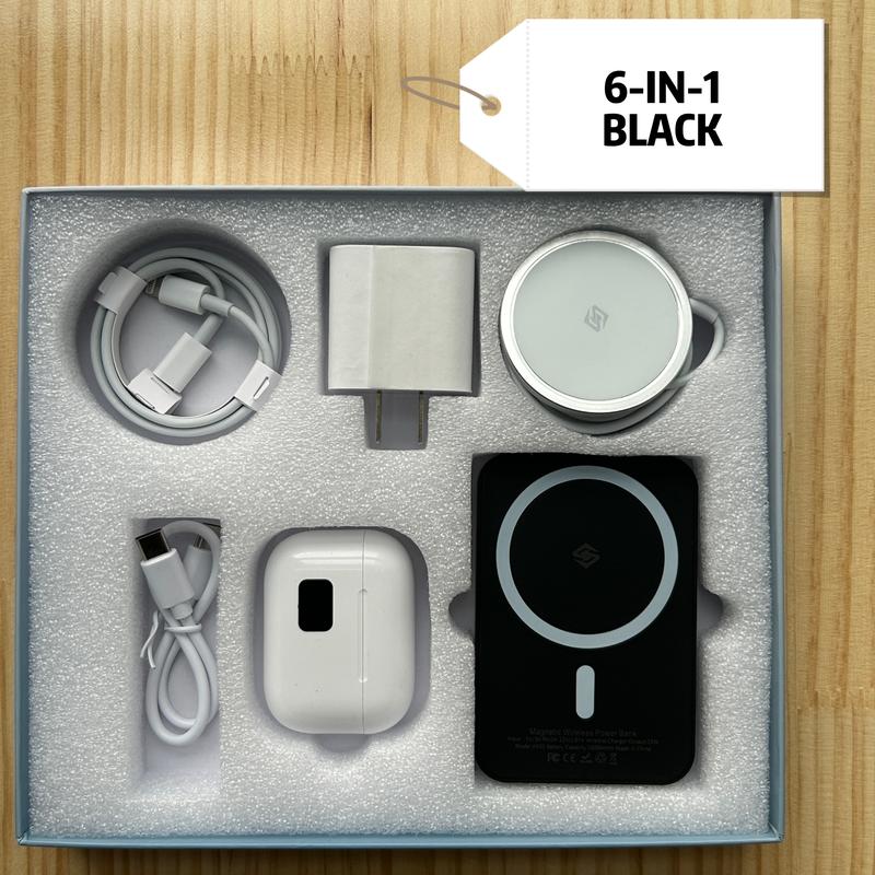 6-in-1 Charging Kit: Fast Charge, 10000mAh Magnetic Power Bank, Wireless Charger, Type-C to Fast Charge Cable, Adapter and Color Screen Bluetooth Headset 6-in-1 Charging Kit: Fast Charge, 10000mAh Magnetic Power Bank, Wireless Charger, Type-C to Fast Charge Cable, Adapter and Color Screen Bluetooth Headset