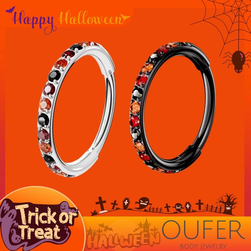 Oufer Halloween CZ Hinged Nose Hoop Ring for Body Jewelry 20G Stainless Steel 5mm-12mm Inner Diameter Black Purple Pink Green Blue Trick or Treat Collection Christmas Theme