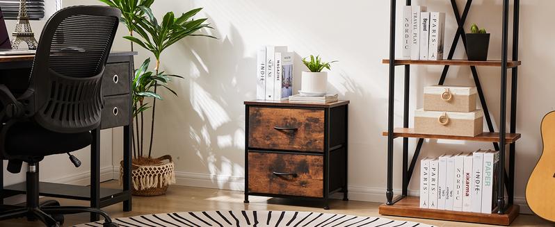 Sweet Furniture Nightstand with 2 Fabric Dresser, Side Table, End Table, Bedside Table, Night Stands, Small Nightstand,Bedroom Furniture