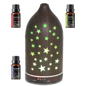 Star Hollow Essential Oil Diffuser Hollow Ultrasonic Aromatherapy Diffuser 7 Color LED Lights, Quiet & Auto Shut Off