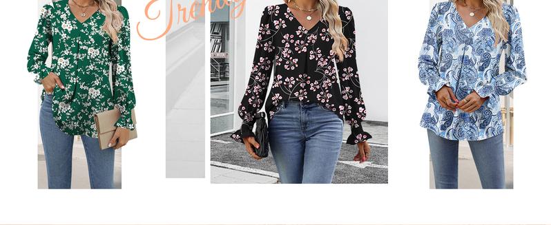 Women's Long Sleeve Chiffon Blouse V Neck Loose Fit Dressy Casual Top for Office & All Occasions Boho Style Shirt Vneck #Springfresh