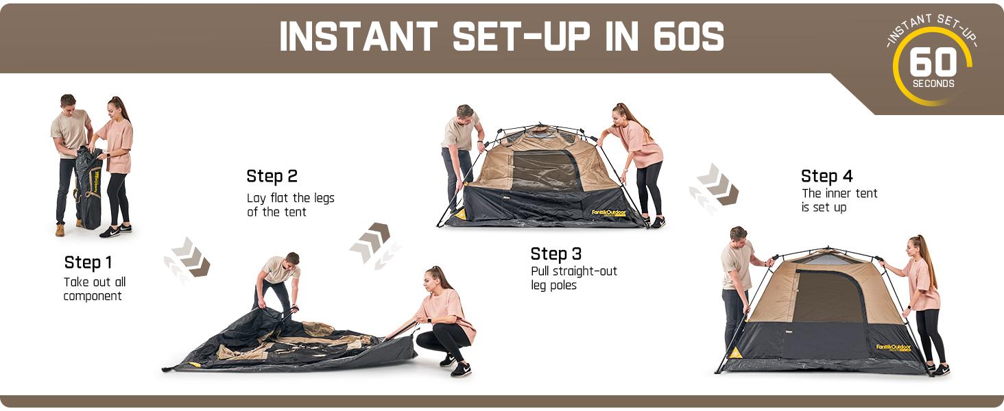 Fanttik Outdoor Zeta C4/C6 Pro Instant Cabin Tent 4/6 Person Portable Waterproof with Removable Canopy, Windproof, and High-Quality Materials Camping Equipment Spacious Interior