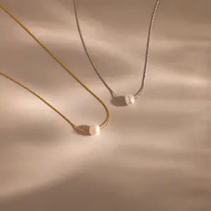 Pearl Dot Necklace by Caitlyn Minimalist - Dainty Pearl Bead Charm Necklace - Minimalist Everyday Necklace - Bridal Jewelry - Gift for Her