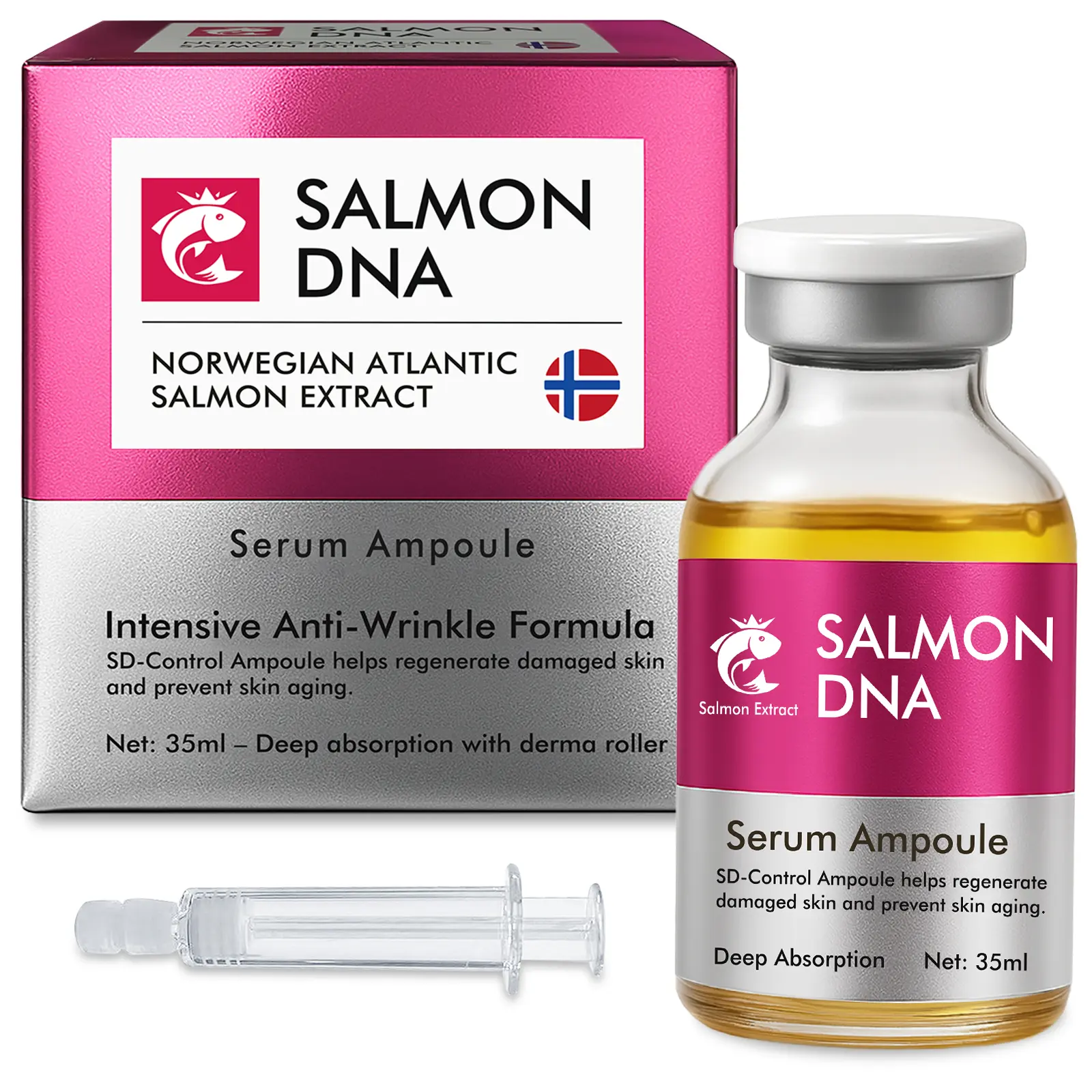 Salmon DNA Repair Serum Ampoule - Norwegian Atlantic Salmon Extract PDRN Serums & Essences, Niacinamide, Hyaluronic Acid - Reverse Aging, Collagen Support, HA Deep Hydration, Uneven Skin Tone Solutions - 35ml, Brighten Tone Now, Wrinkle Care, Youthful Ski