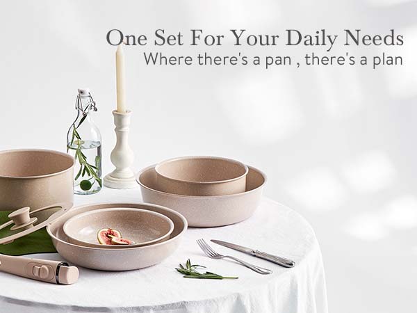 USELUCK 21-Piece Non-Stick Cookware Set with Hanging Rack, Removable Handles for Camping & Baking, Stackable Oven Safe RV Friendly Cookware, Multiple Colors and Combinations Available