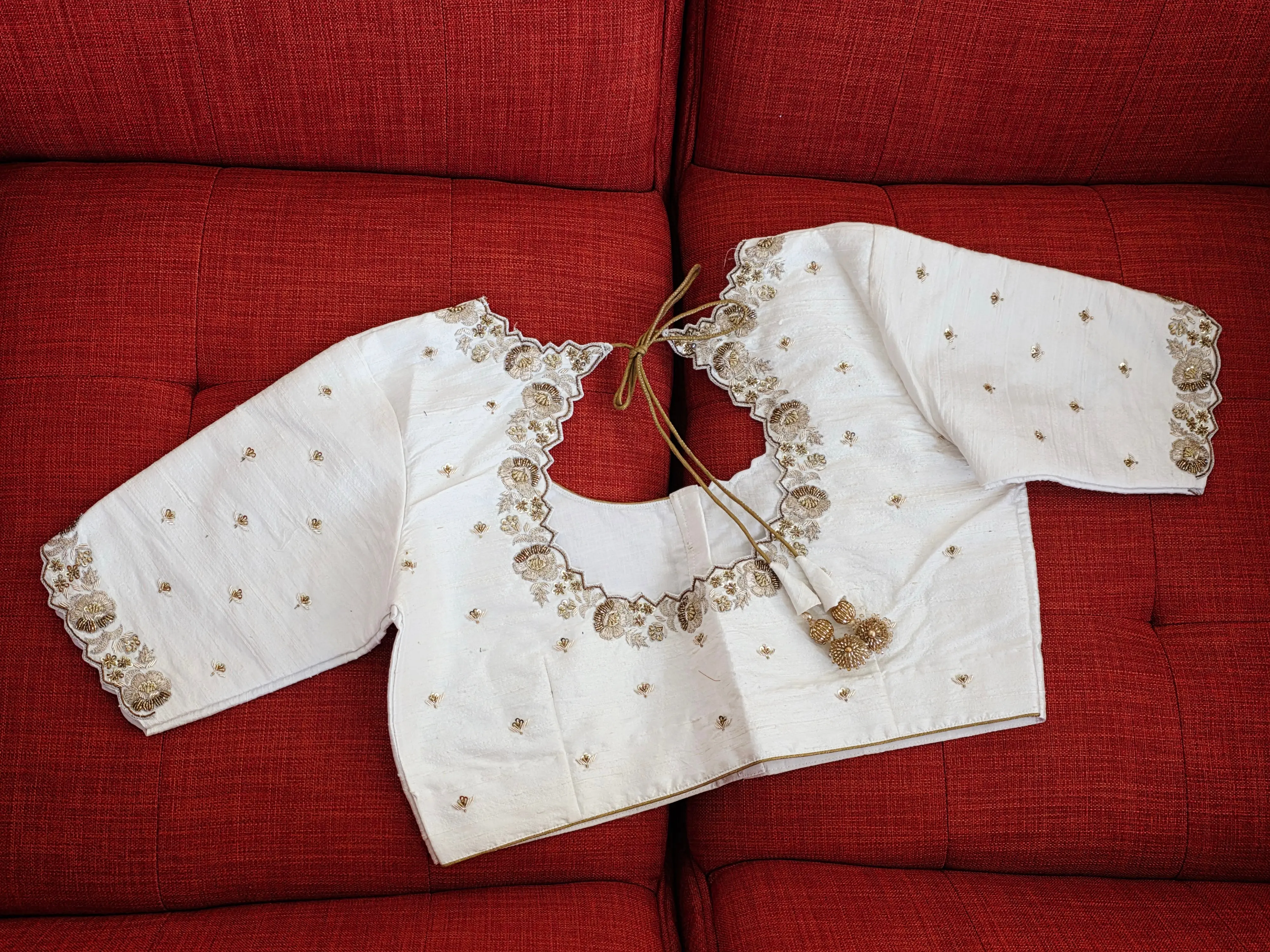 Off White Pure Raw Silk Maggam Hand Embroidery  Blouse