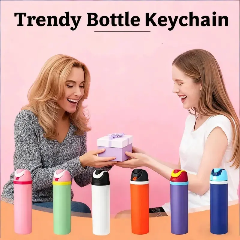 3D Printed Mini Water Cup Lip Balm Holder Keychain, Novelty Water Cup Keychains, Trendy Bottle Keychain, Chapstick Holder Key Chain