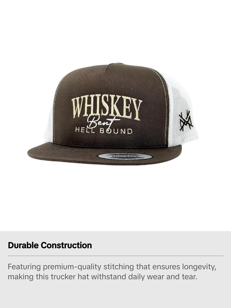 Whiskey Bent Hell Bound Embroidered Trucker Hat Snapback Adjustable (Up To Size 8 Head)