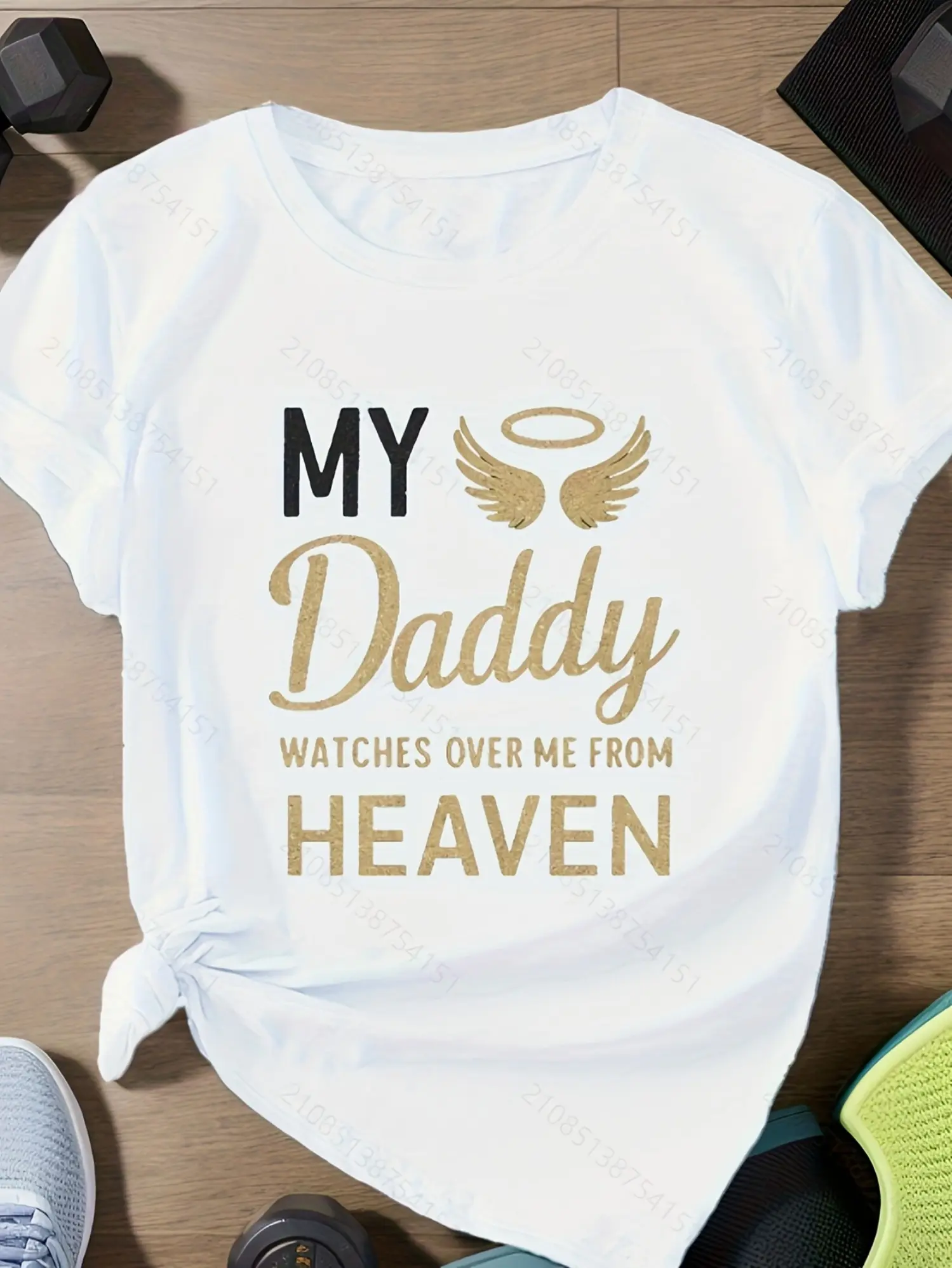 Women'S T-Shirt |   'My Daddy Watches Over Me From Heaven' Memorial Graphic |   Casual Style with Angel Wings & Halo Design |   Breathable, Non-Stretch Fabric |   Machine Washable |   Multi-Season Comfort Fit Tee