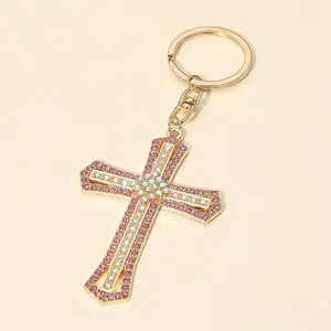 Rhinestone Embellished Cross Charm Keychains