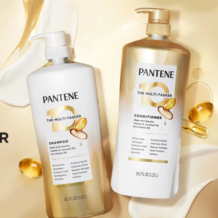 Pantene The Multi-Tasker 10-in-1 Hydrating Shampoo and Conditioner Set, Repair & Moisture for Color & Chemically Treated Hair with Keratin & Coconut Oil, 2-Pack, 38.2 oz Each, Hair Care Routine, Hair Wash Day