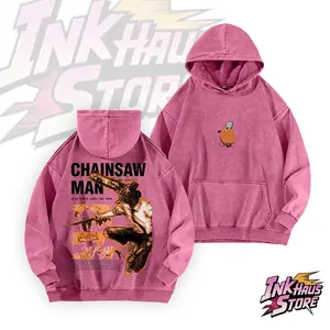 *Chainsaw Man* showing the protagonist Denji transforming into his Chainsaw Devil form to fight- Long Sleeve Cotton Unisex Vintage Hoodie