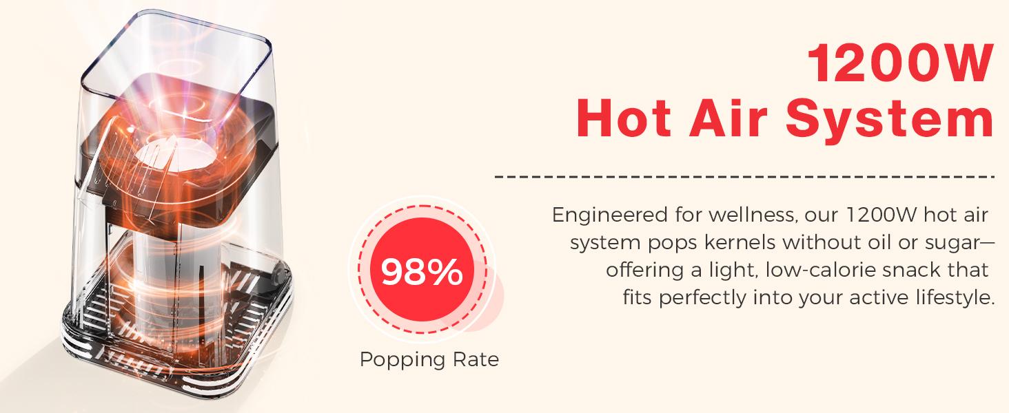 OSTBA Mini Retro Oil-Free Popcorn Maker, 1200W Hot Air Popper Machine, 12 Cups Electric Popcorn Popper with Butter Tray, One-Button Control, Compact Popcorn Maker for Home & Gifts