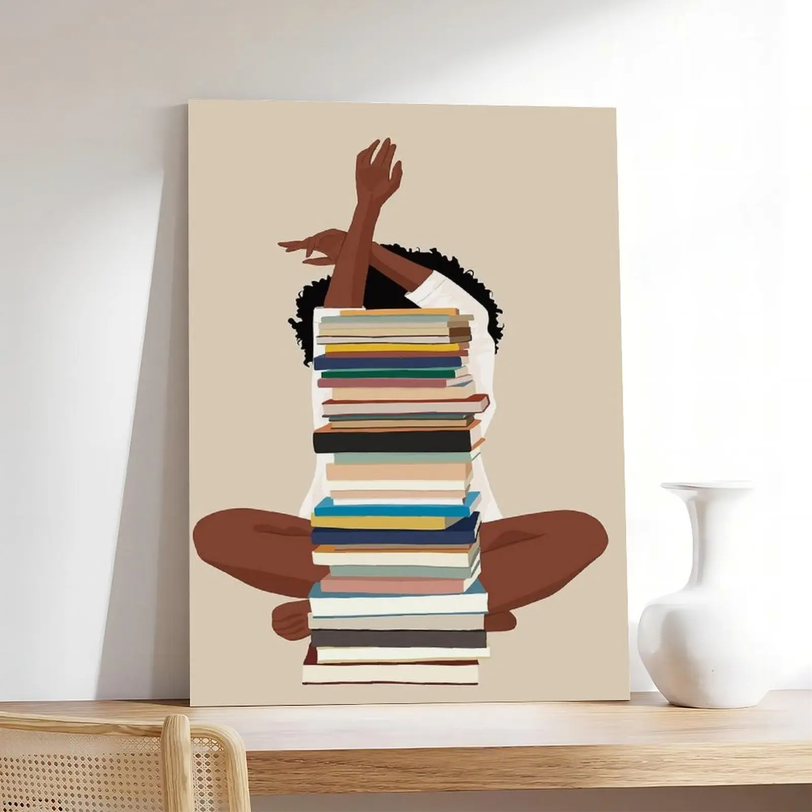 Black Girl Canvas Wall Art, African American Art Wall Decor, Book Lover Art Print, Modern Black Woman With Book Art Poster for Bedroom Decor Abstract Design Artistic