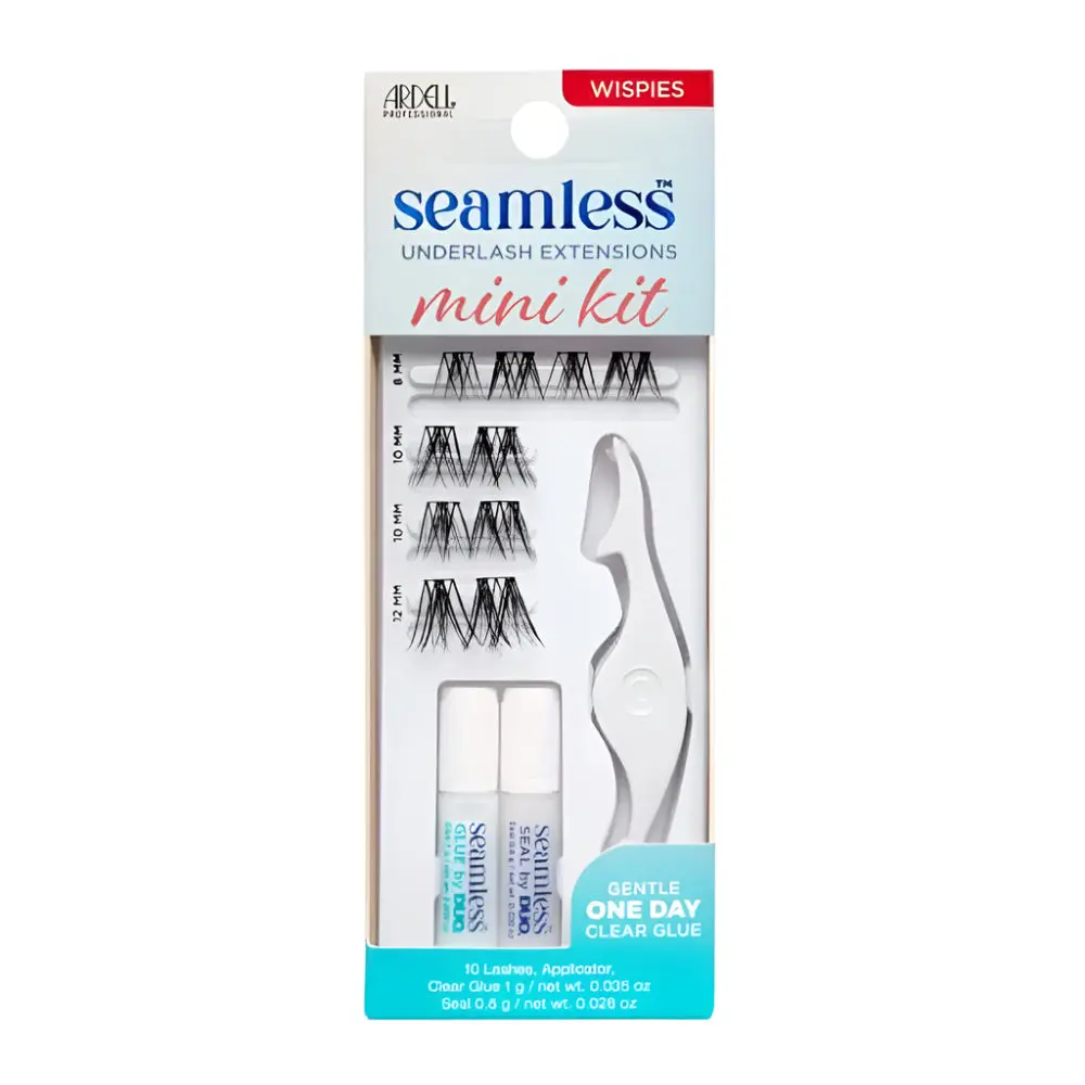 Ardell Wispies Underlash Extensions Mini Kit, 10 Seamless & Feathered Fine Eyelash Clusters in 3 Lengths for a Fluttery Finish, Cosmetic Set with Glue & Tool, Compact, Travel Size, Makeup, Synthetics, 8 Mm, 10 Mm, 12 Mm