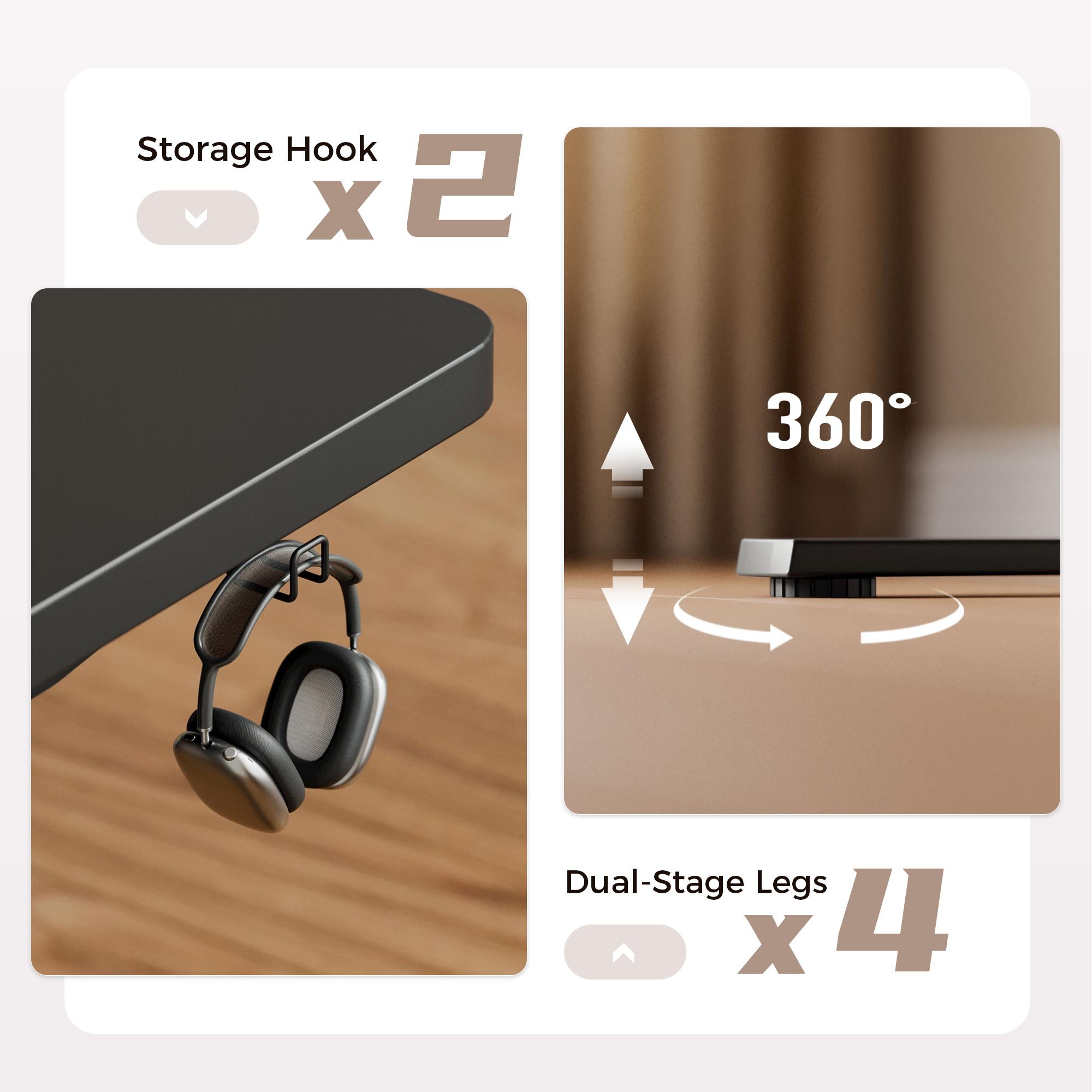 Dual Motor Electric Adjustable Standing Desk, Computer Desk with Memory Controller, Home Office Desk with Seamless tabletop,265 lbs Weight Capacity,Black/White/Rustic Brown/Oak(Two packages)