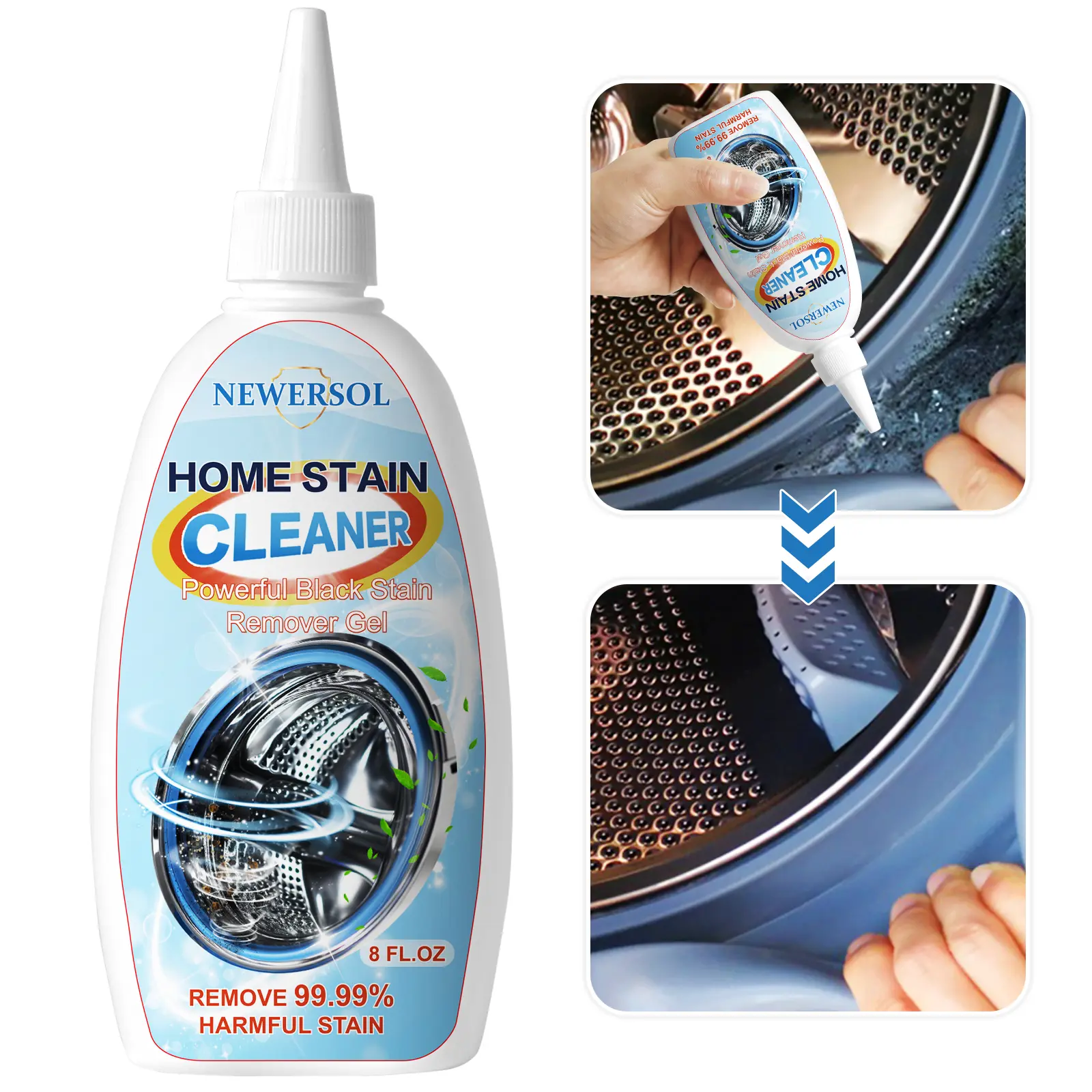 NEWERSOL Heavy-Duty Mold Stain Remover Gel Cleaner, Household Tile Grout Cleaner for Front Loader Washing Machine Seal, Bathroom - 8 Fl Oz, 3–5H Deep Clean
