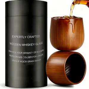 2PC Charred Wood Bourbon Whiskey Glass Set, Handcrafted Wooden Old Fashioned Rocks Glasses, Handmade Wooden Glass, Whiskey Tumbler, Rustic Masculine Gift For Bourbon Connoisseurs, Dad & Brothers, Premium Birthday Gift, Drinkware Valentine's Day gift