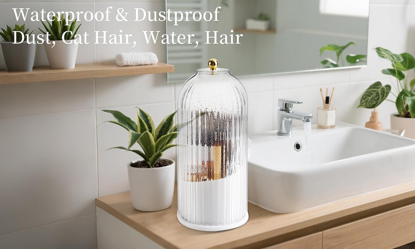 360° rotating clear  storage rack, waterproof and dust-proof transparent makeup box with sliding cover, multi-functional organizer for cosmetics, lipsticks, makeup brushes, toothbrushes and toothpaste, suitable for bathrooms countertop and dressing tables