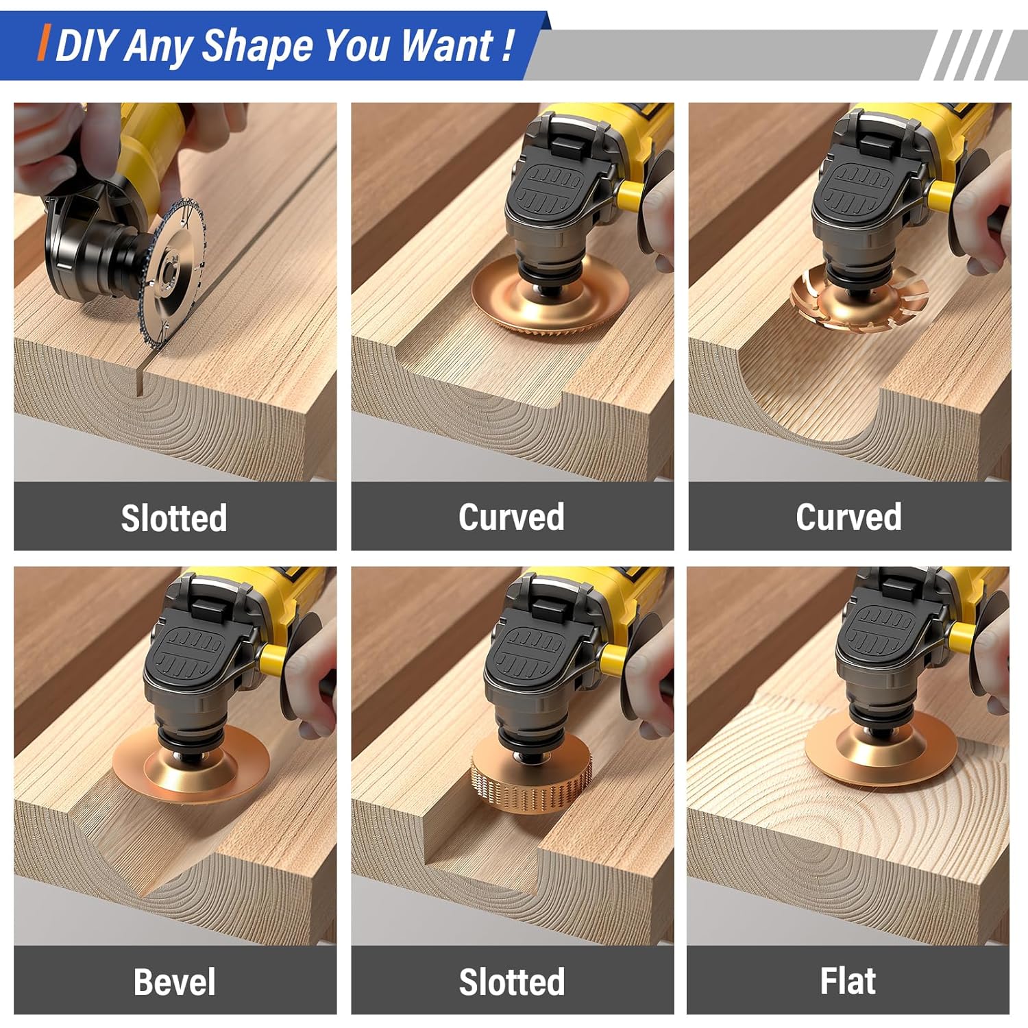 14 PCS Wood Carving Disc Set for 4" & 4.5" Angle Grinder, Tungsten Carbide Grinding Wheel with 5/8" & 7/8" Arbor, Woodworking Tool for Cutting, Shaping, Carving & Sanding