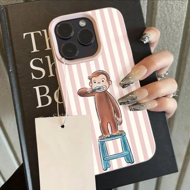Cute Monkey Brushing Teeth Pattern Phone Case For iPhone 17 Pro Max 16 15 14 Plus 13 12 11 Pro Max 17Air 16e X XR XS Soft Cover