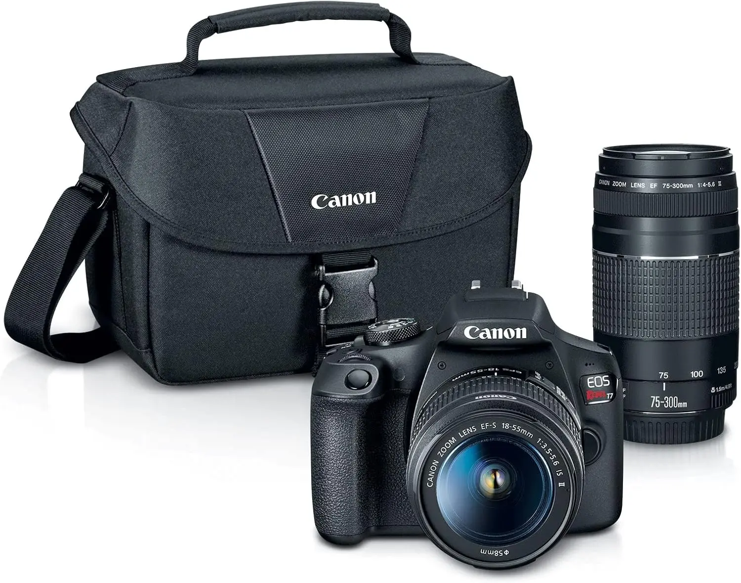 Canon EOS Rebel T7 DSLR Camera | Lens Kit with EF18-55mm + EF 75-300mm Lens, Black,with Camera backpack ,32GB microSD , Adapter
