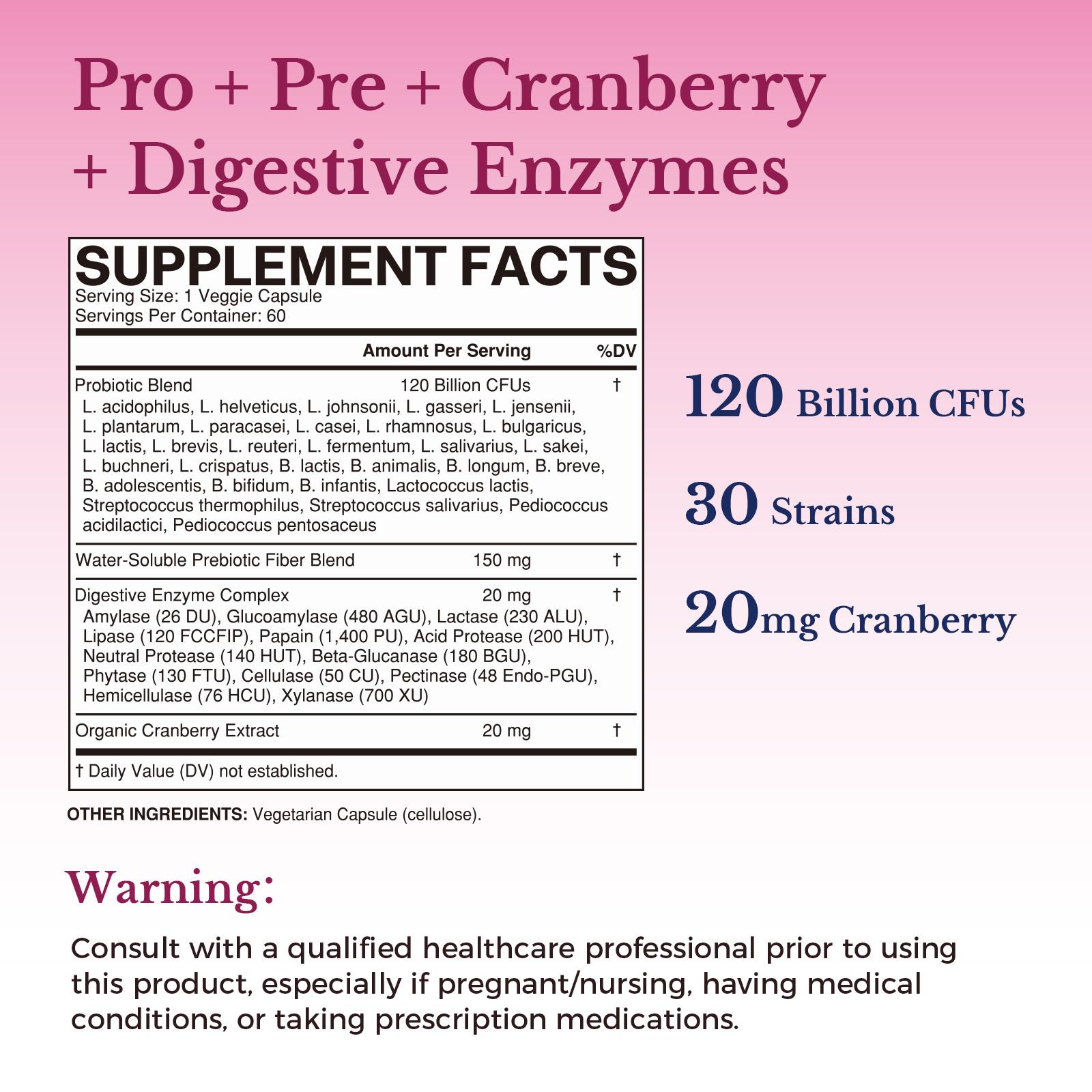 Vitalitown Women's Probiotics,120 Billion CFUs-for pH Balance /Healthy Odor and Tract Support,with Prebiotics,Digestive Enzymes&Cranberry Bathroom