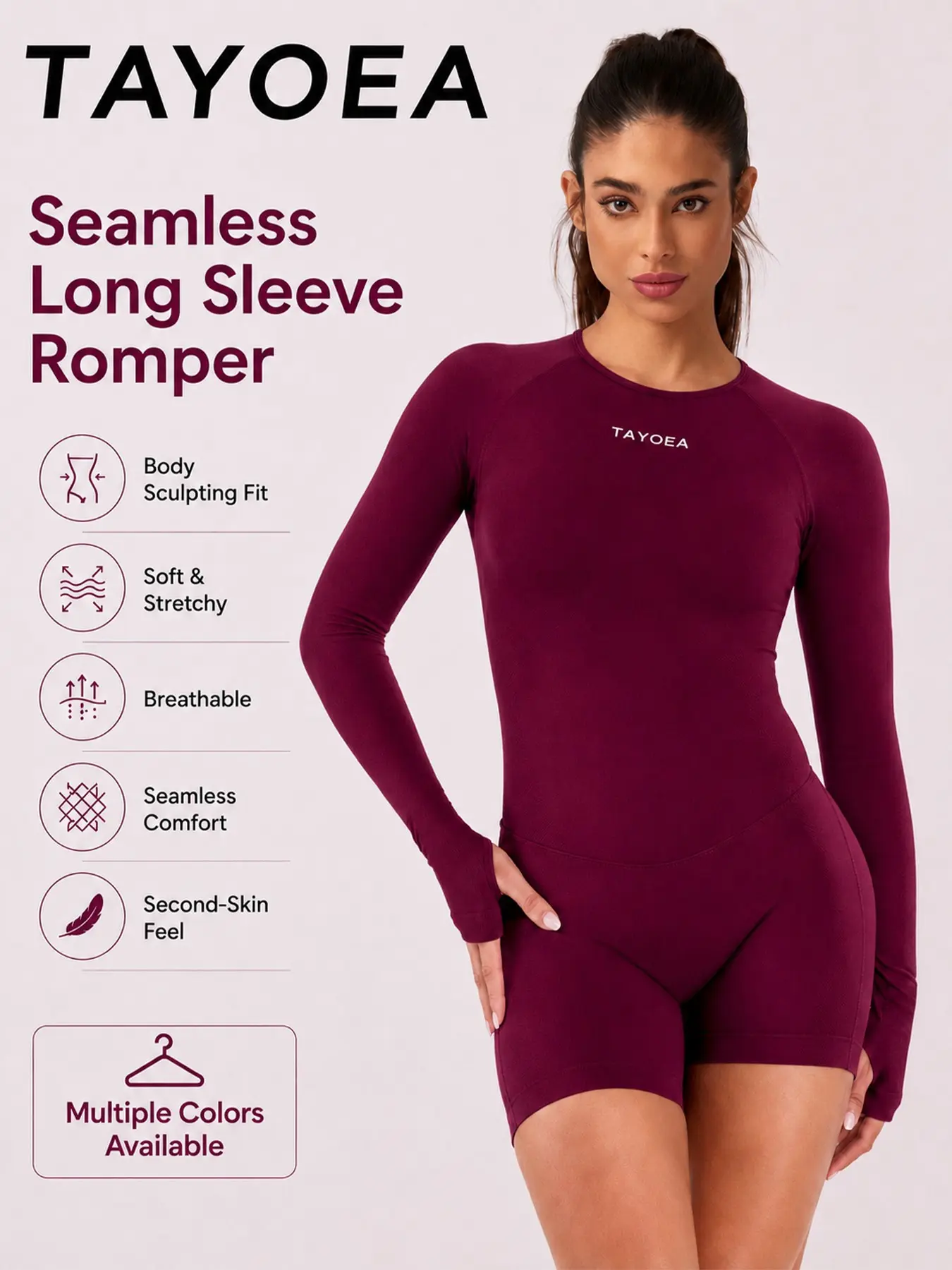 Tayoea Seamless Breathable Compression Long Sleeve Thumbhole Backless Romper, Ideal for Running Yoga Fitness Cycling, Outdoor Indoor Daily Wear