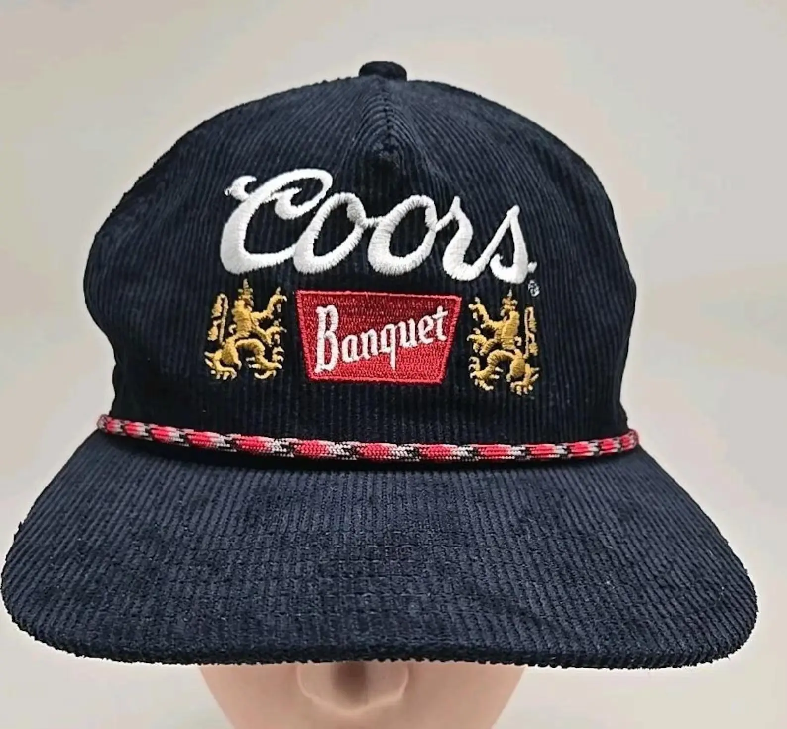 Coors Banquet Vintage Corduroy Rope Hat, Retro Navy Blue Snapback Cap, Adjustable Dad Hat, Classic Outdoor Baseball Cap for Men