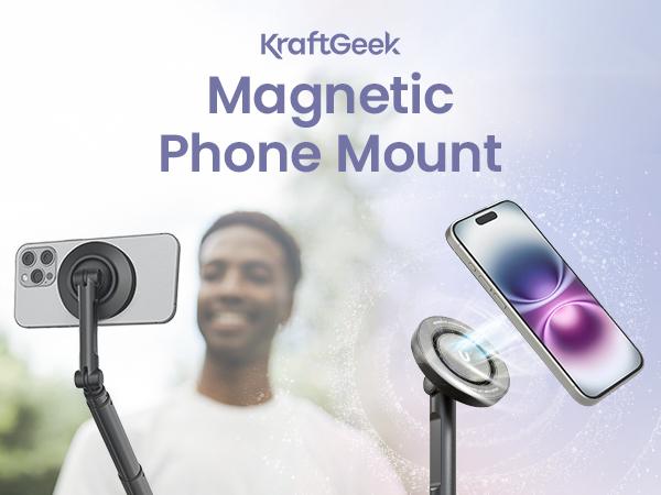 KraftGeek JustTap Magnetic 66" Selfie Stick Tripod for iPhone 17 & Pixel 10, Automatic Tap-to-open Phone Tripod, Compatible with MagSafe, Fits iPhone 12-17 Series, MagSafe Case & Other Phones with Metal Ring