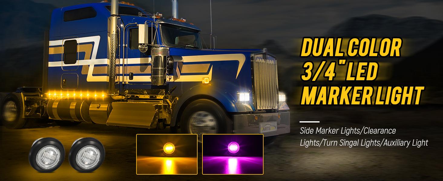 Partsam Dual Color LED Marker Light Amber to Purple, 3/4" Round, Pack of 10
