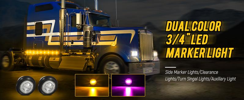 Partsam Dual Color LED Marker Light Amber to Purple, 3/4" Round, Pack of 10