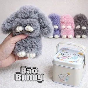 Bao Bunny Furry Kawaii Plush Keychain Mystery Tin Ultra Soft Bunny Plush Toy Easter Spring Basket Gift Fluffy Adorable Collectible Surprise