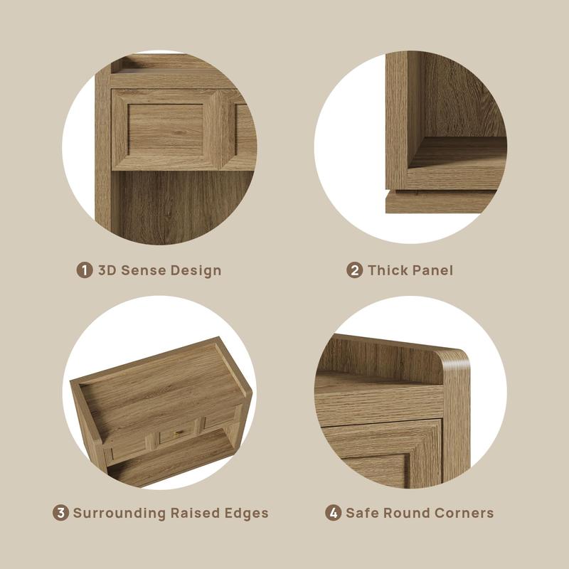 SICOTAS 31" and 26” Wide Nightstands Set of 2, Large Night Stands with Drawer, Oversized King Size Nightstand Bedside Table for Bedroom, Farmhouse End Side Table Set of 2 with Round Corners,Grey White Oak,Durable and Sturdy