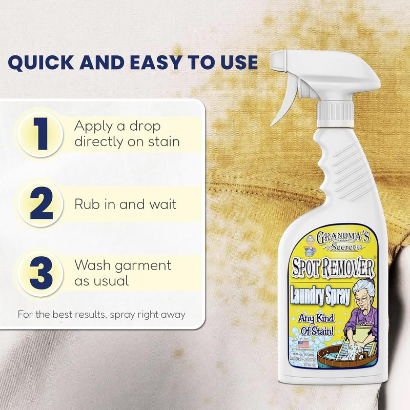 Grandma's Secret Spot Remover Laundry Spray -Chlorine, Bleach & Toxin-Free Stain Remover -  Oil, Paint, Blood & Pet Stains Household Cleaner Cleaning All-Purpose Scented